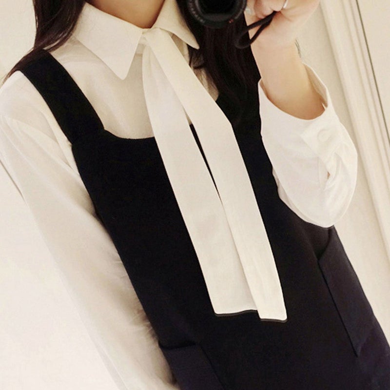Monique Women's Long Narrow Silky Ribbon Neck Tie Choker Belt Scarf, Beige, One Size - Image 2